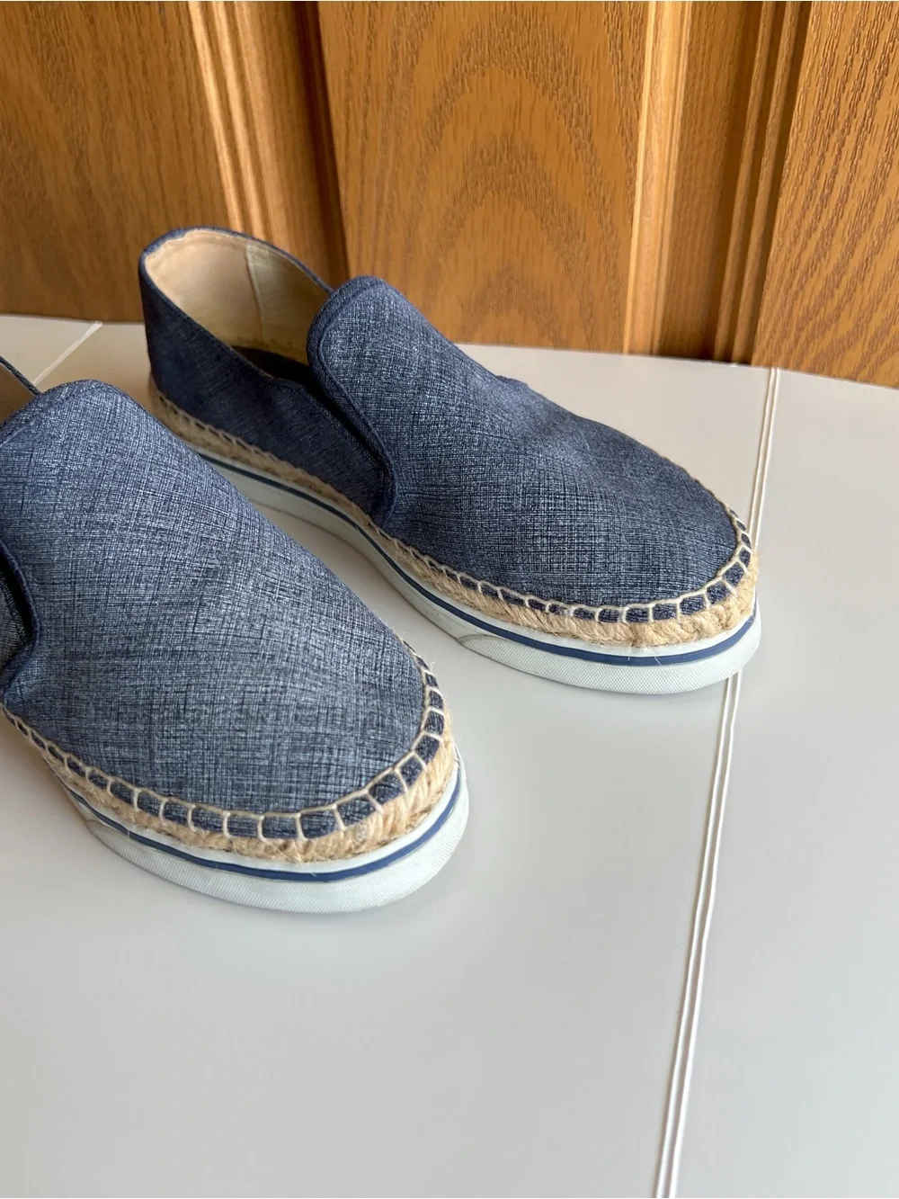 Jimmy Choo Denim Whipstitch Espadrille Flats Vacation Resort  Blue Gray EU 37.5